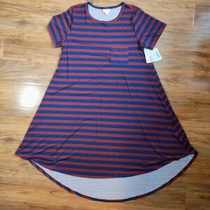 LuLaRoe M Carly High Low Dress in Red and Blue Stripes